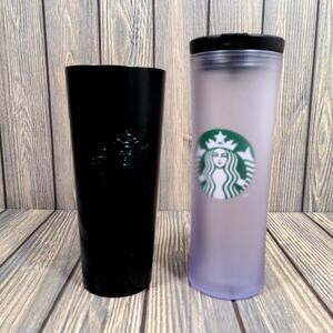 Starbucks 24 oz Tumblers Cold Cup Black Matte Stainless Steel Plastic Lot of 2